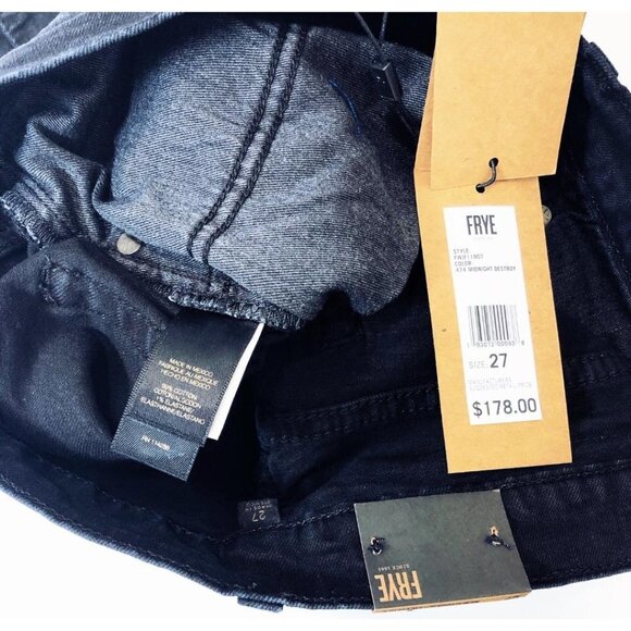 Frye Womens Black Mid Rise Distressed Ripped Melissa Skinny Jeans Sz 27 New - Picture 7 of 10